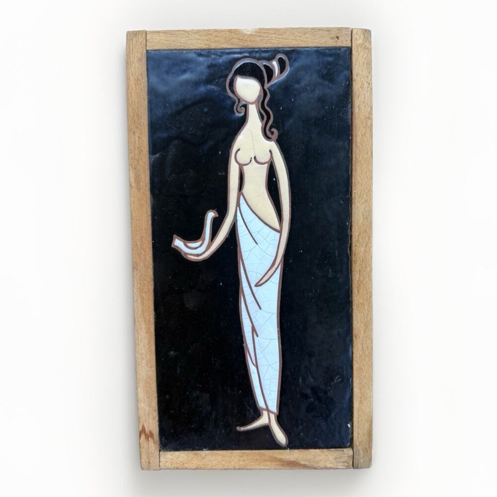 Vintage Signed E Michailidou Greek Ceramic Tile Wall Plaque Mid Century Modern